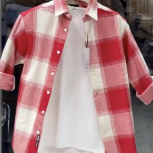 Red & White Checked Overshirt with White T-Shirt – Stylish Layered Casual Outfit