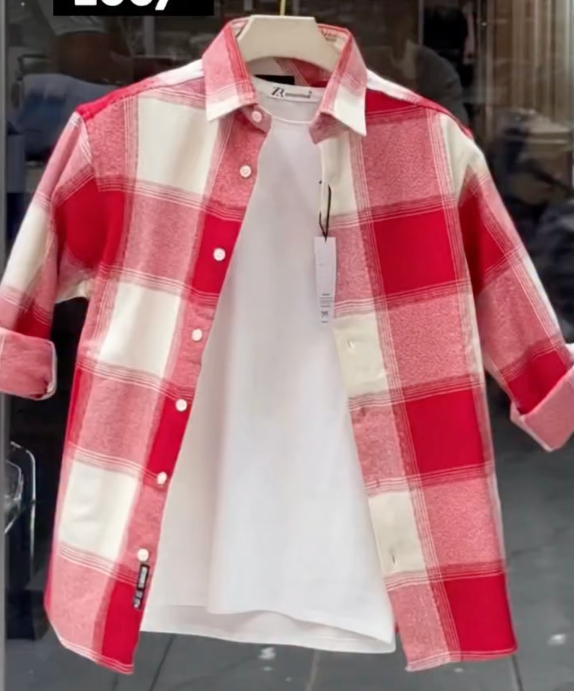 Red & White Checked Overshirt with White T-Shirt – Stylish Layered Casual Outfit