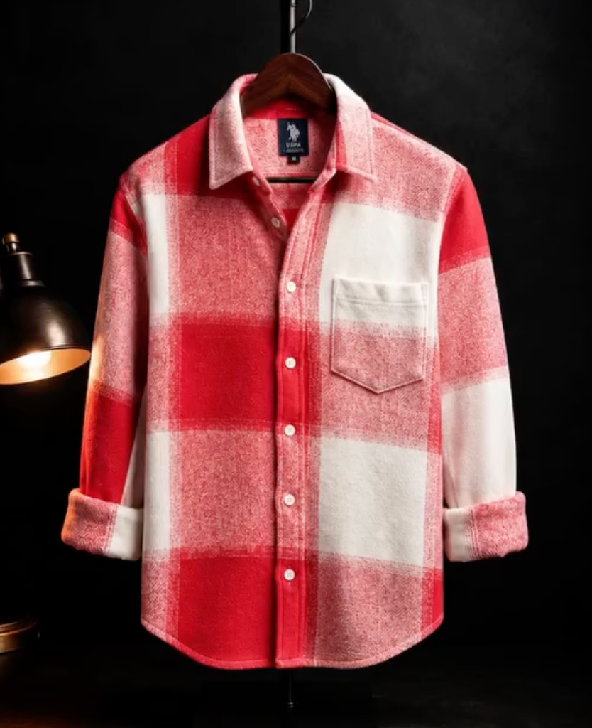 Men's Premium Red & White Buffalo Check Flannel Shirt | Soft Cotton Full Sleeve Casual Wear
