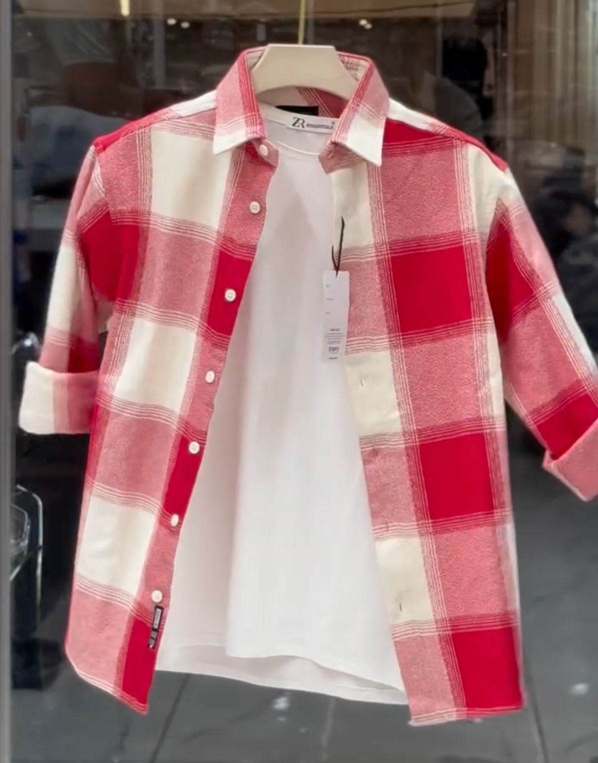 Men's Peach & White Oversized Checkered Casual Shirt | Premium Cotton Full Sleeve Streetwear - Image 4