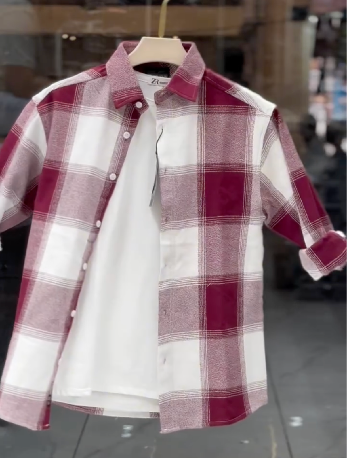 Men's Peach & White Oversized Checkered Casual Shirt | Premium Cotton Full Sleeve Streetwear - Image 2