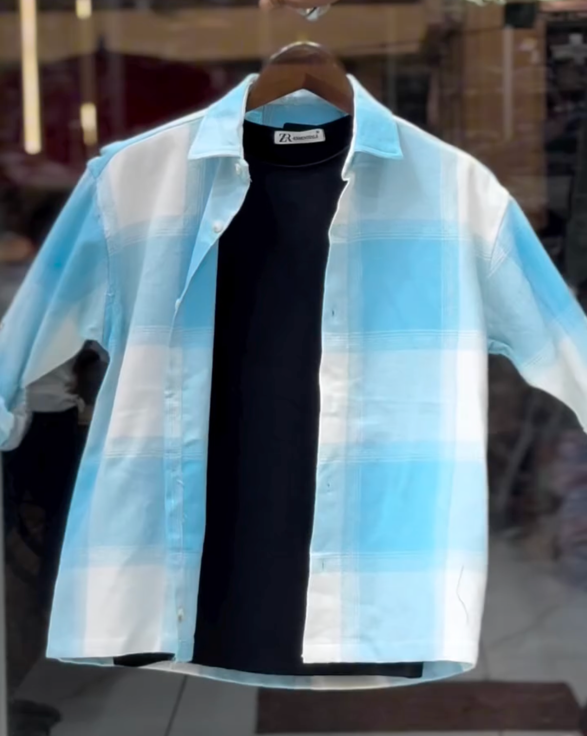 Men's Peach & White Oversized Checkered Casual Shirt | Premium Cotton Full Sleeve Streetwear