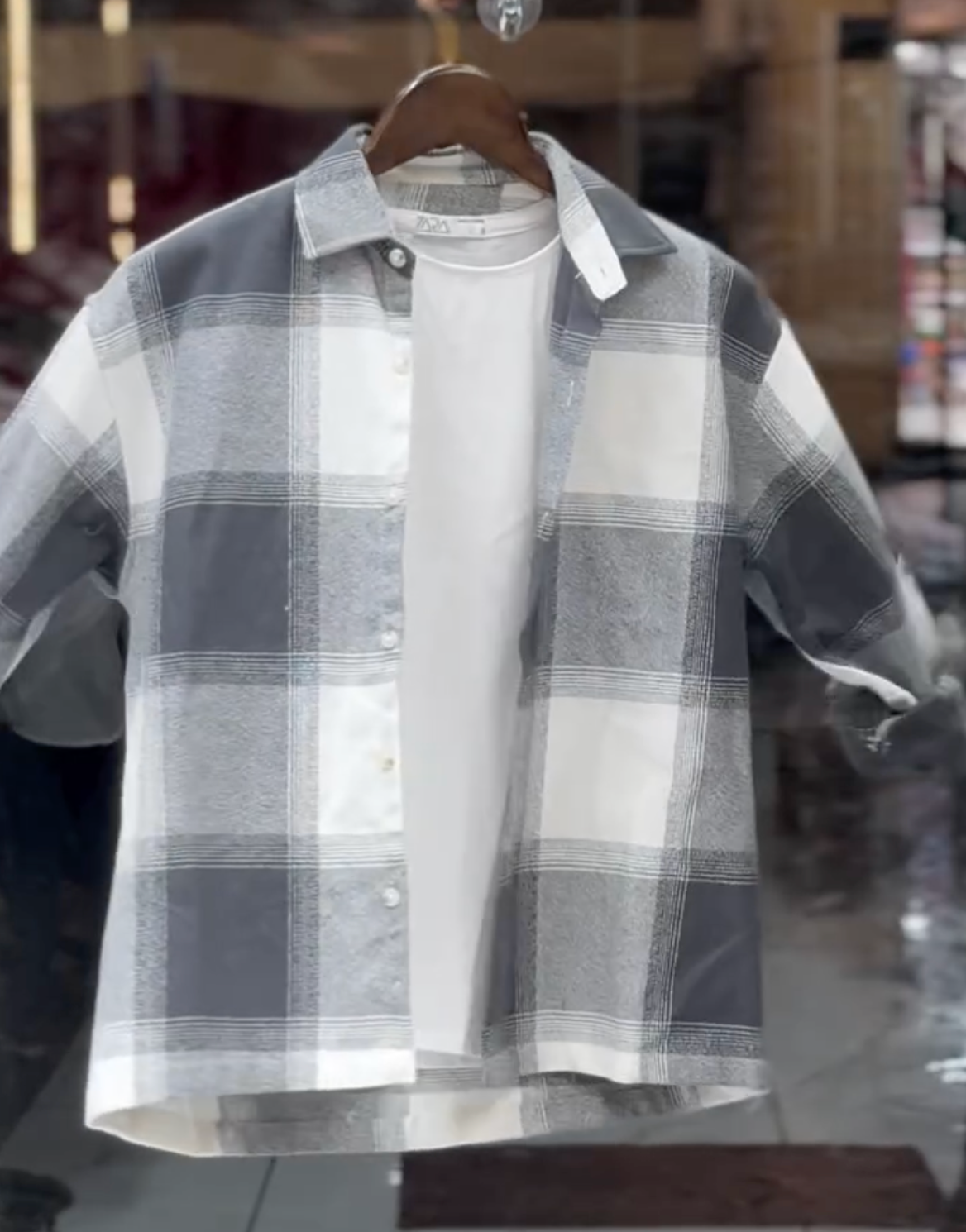 Men's Peach & White Oversized Checkered Casual Shirt | Premium Cotton Full Sleeve Streetwear - Image 5