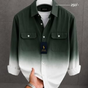 Men's Premium Olive Green Ombre Full Sleeve Cotton Shirt | Stylish Casual Gradient Button-Down Shirt