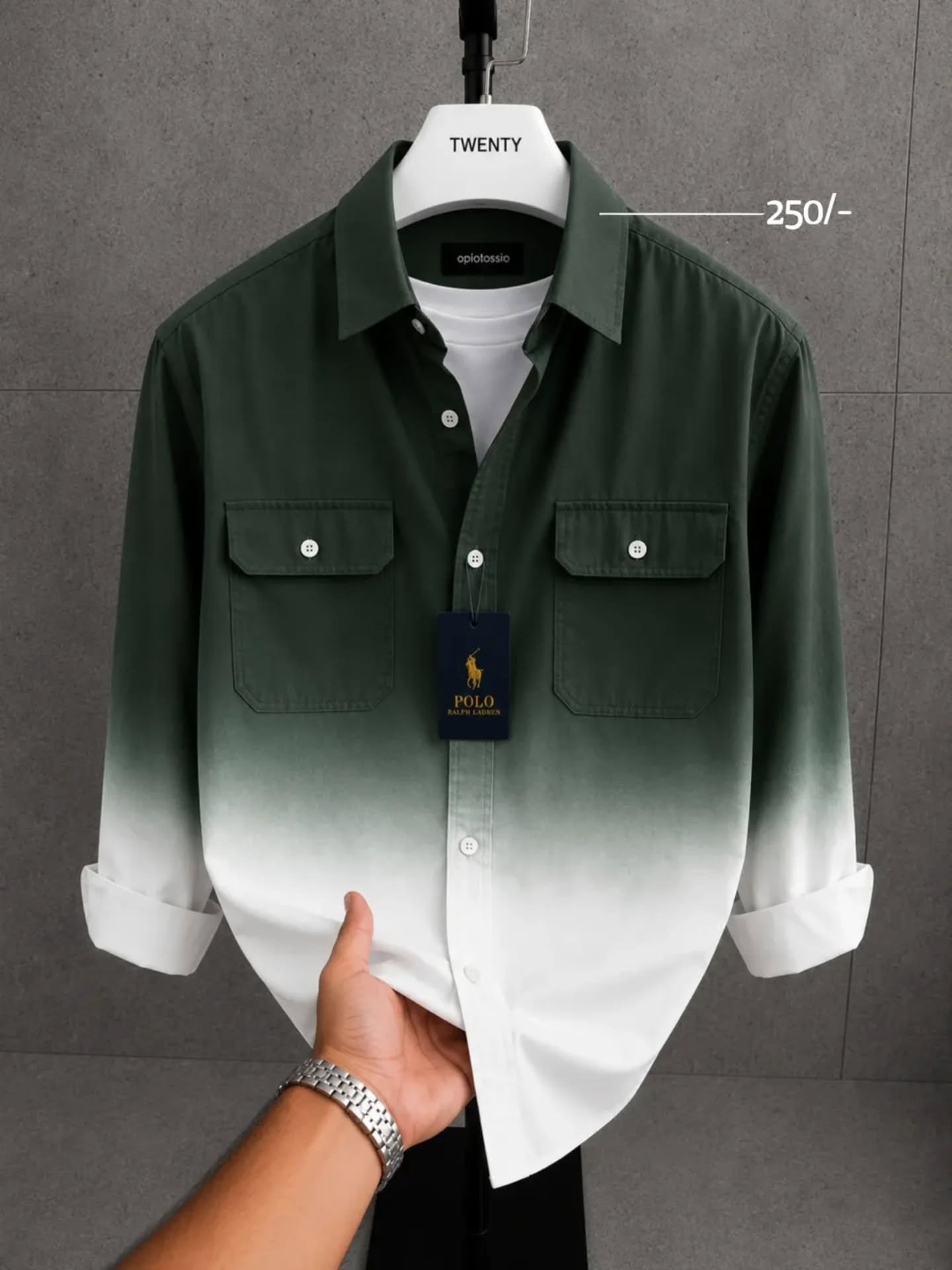 Men's Premium Olive Green Ombre Full Sleeve Cotton Shirt | Stylish Casual Gradient Button-Down Shirt