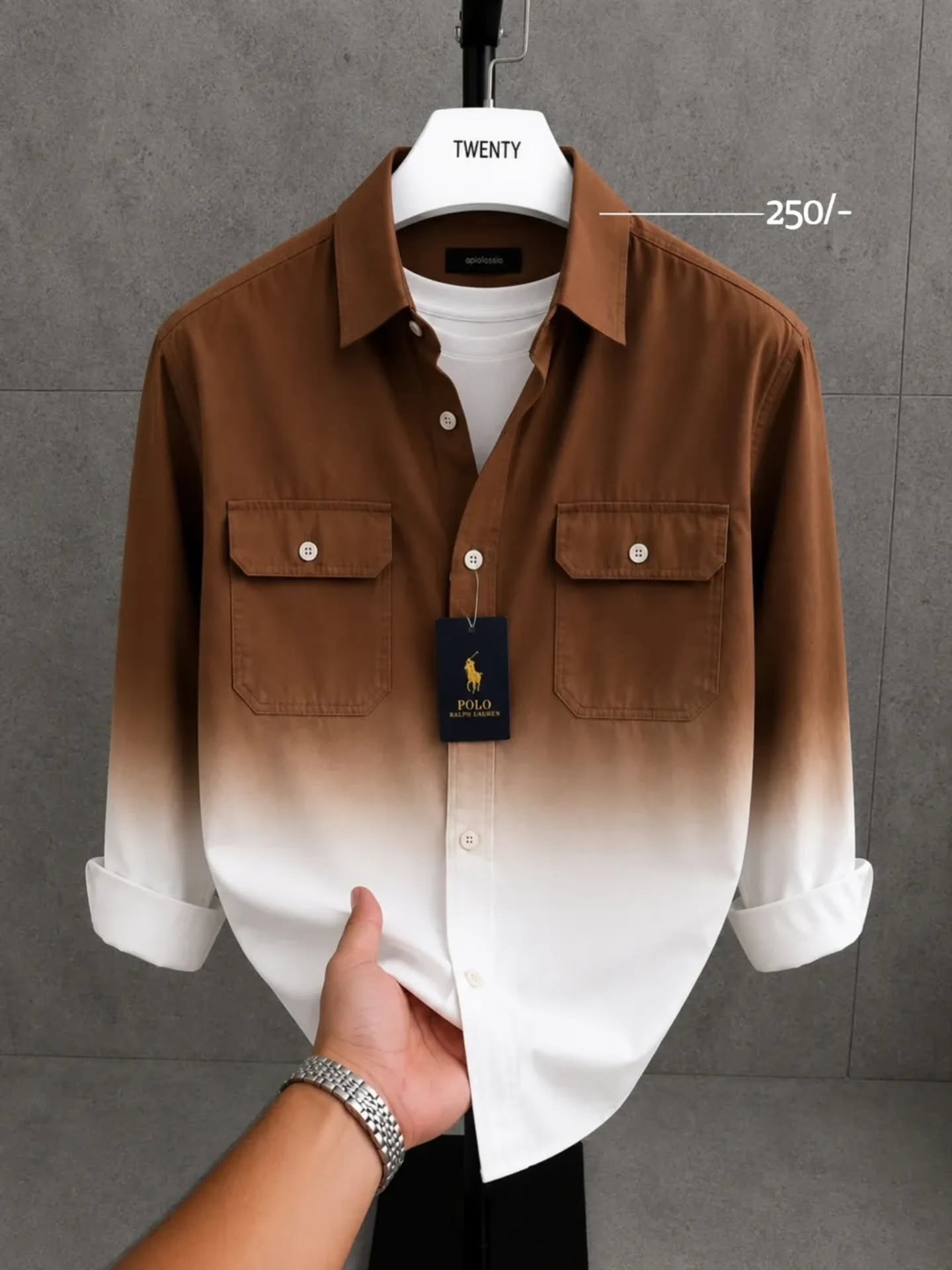 Men's Premium Olive Green Ombre Full Sleeve Cotton Shirt | Stylish Casual Gradient Button-Down Shirt - Image 2